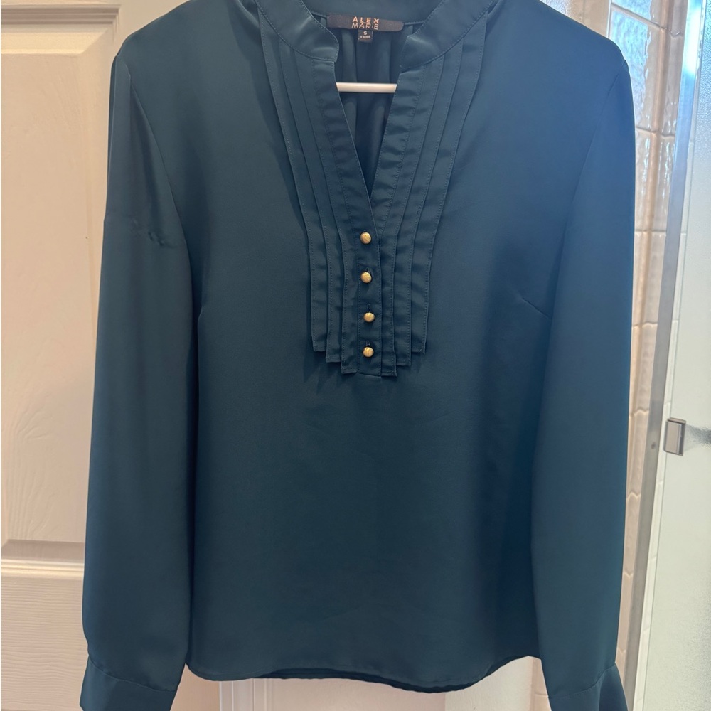 Alex Marie Teal Blouse with Gold Buttons